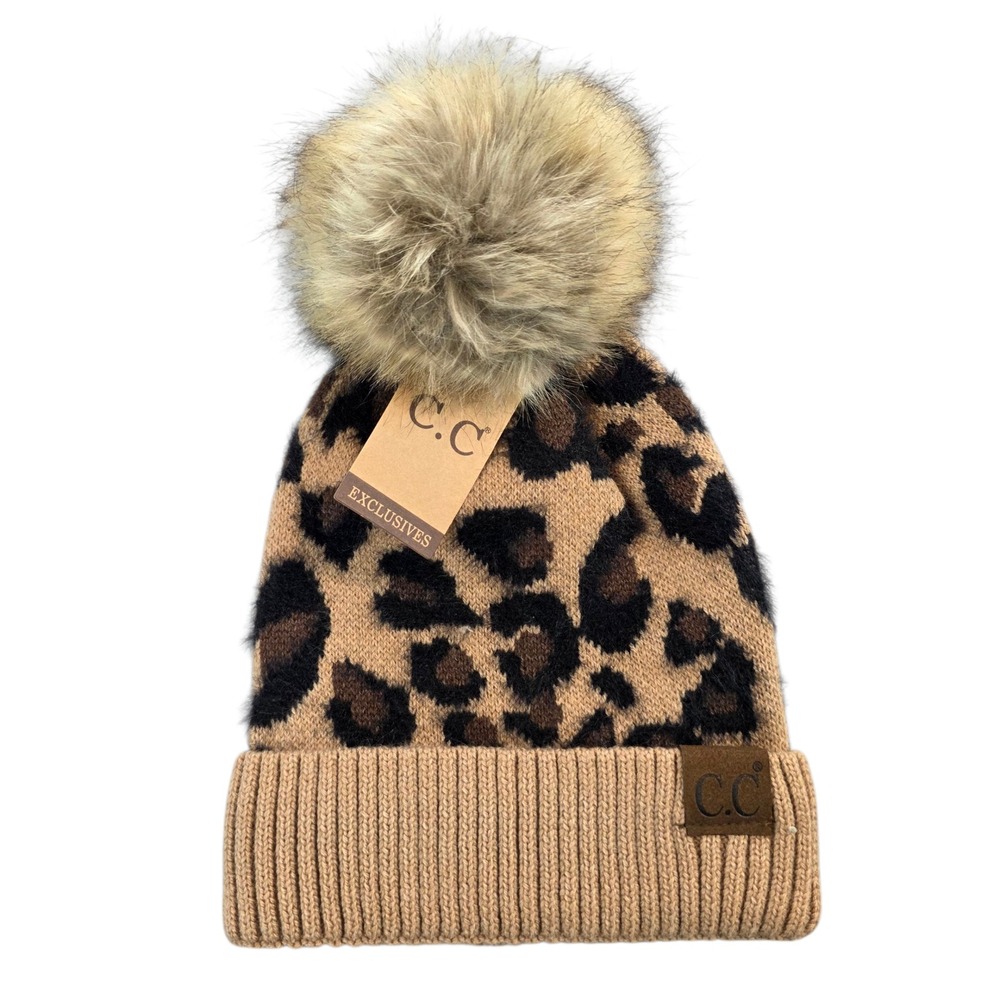 CC‎ Exclusives NEW Leopard Print Pom Pom Beanie Hat Latte Color Kids